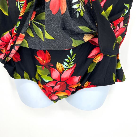 Swim 365 One Piece Swimsuit Black Red Floral Size 22W - Picture 2 of 12